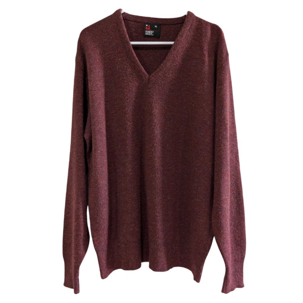 Robert Bruce Men's V-Neck Long Sleeve Sweater, Maroon, Size XL, Vintage, ILGWU